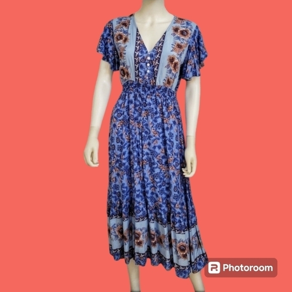 Cute Coquette Prairie Granny Floral Empire Waist Swing Shirt Land Girl Dress - Picture 1 of 8